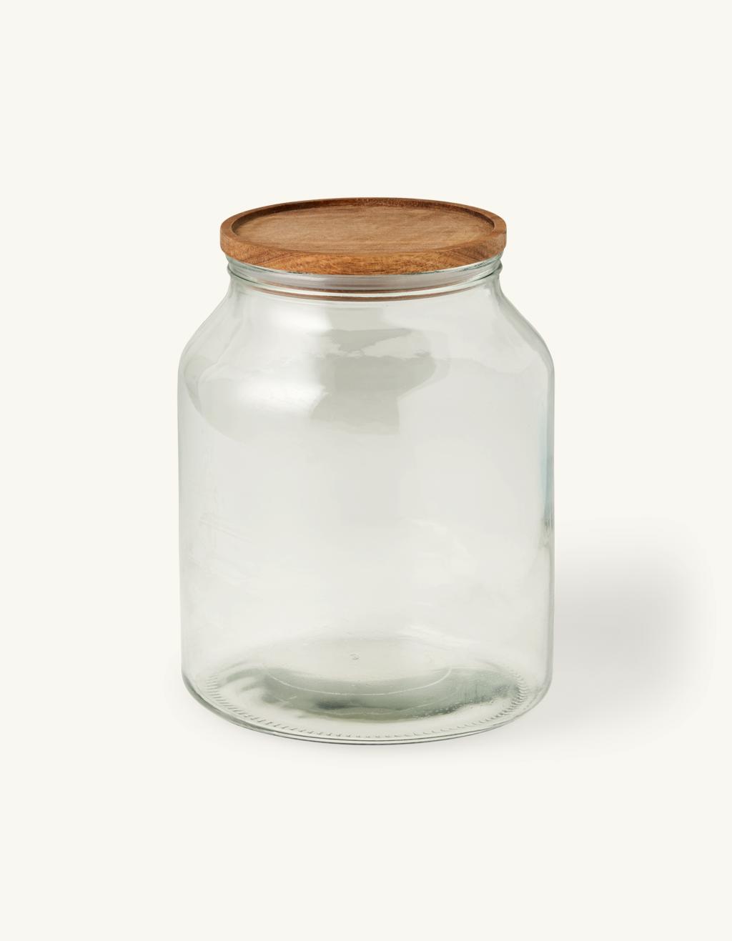 vriendelijk Aan het water Diplomatie Glazen pot met houten deksel | Glas/acaciahout. 16 x 21 cm. | Søstrene Grene