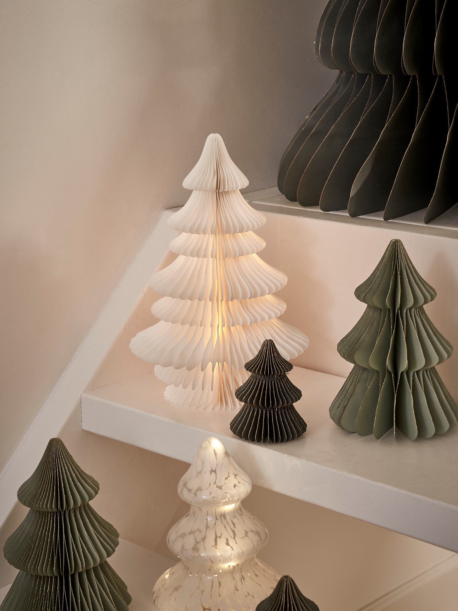 Sapin de Noël décoratif à ampoule LED 30 cm Papier/polystyrène/cuivre