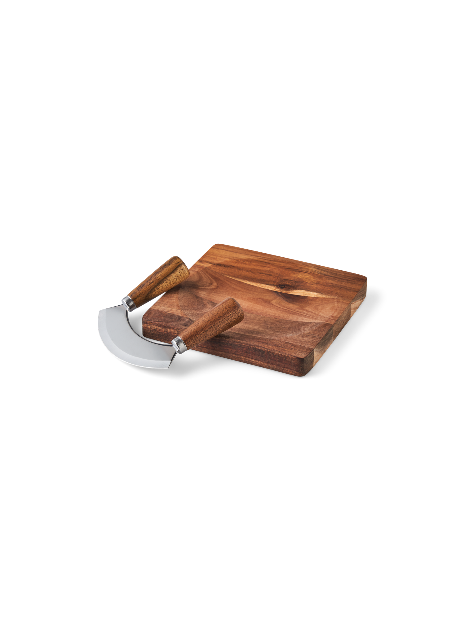 Herb chopper and board Acacia wood/stainless steel. 11 x 13 cm/17 x