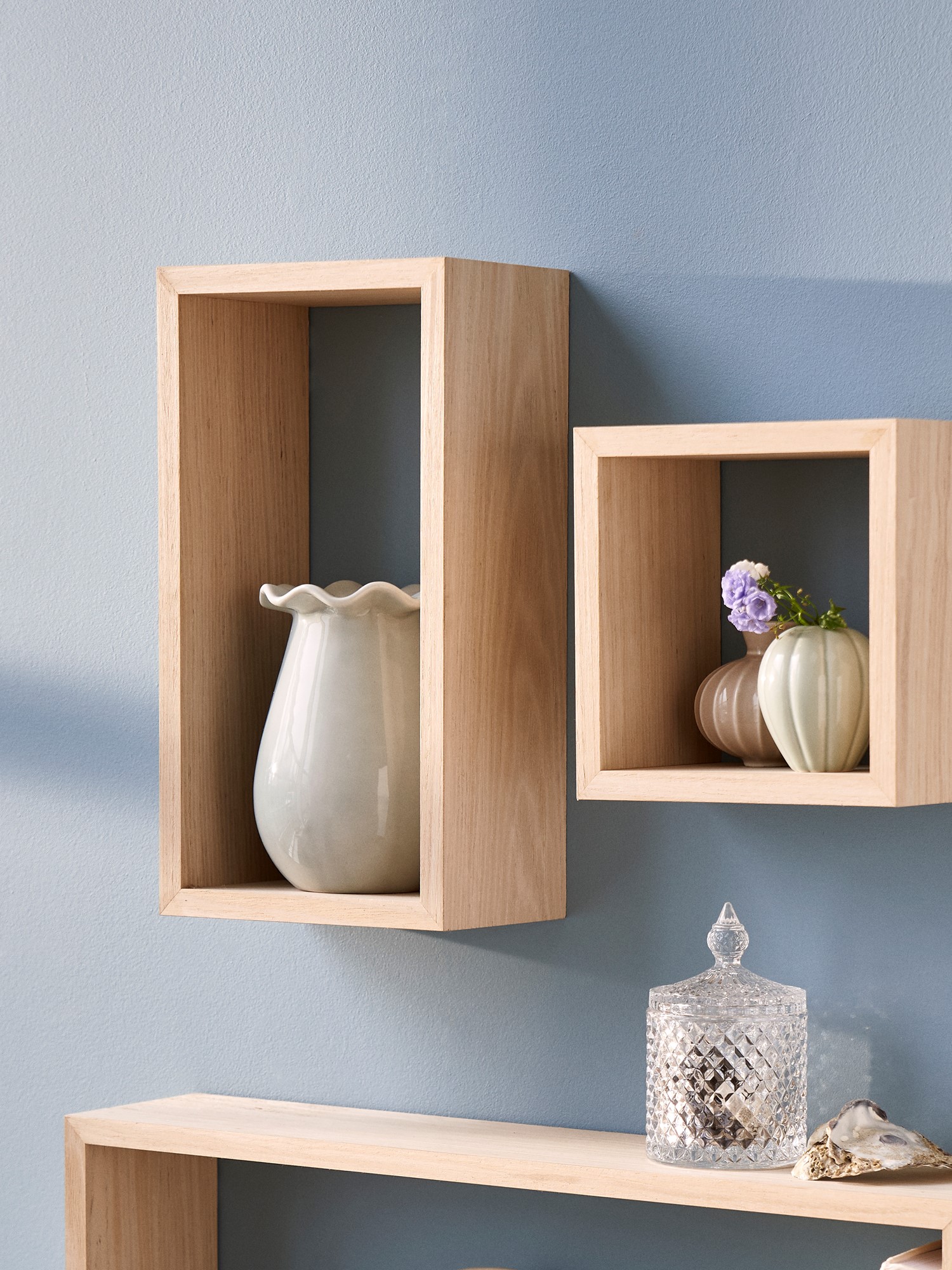 Set De 3 étagères Murales Carrées En Bois 30x30x12cm