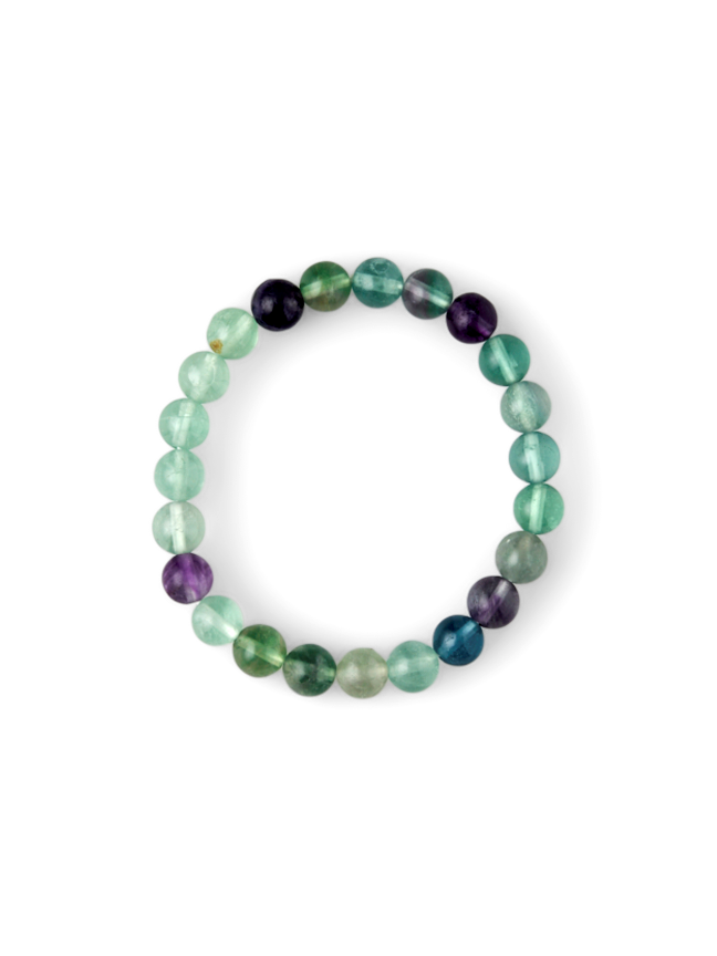 Bracelet En Pierres Naturelles Fluorite - Fait Main En France, Sur Mesure - Couleurs Violet, Vert, Transparent