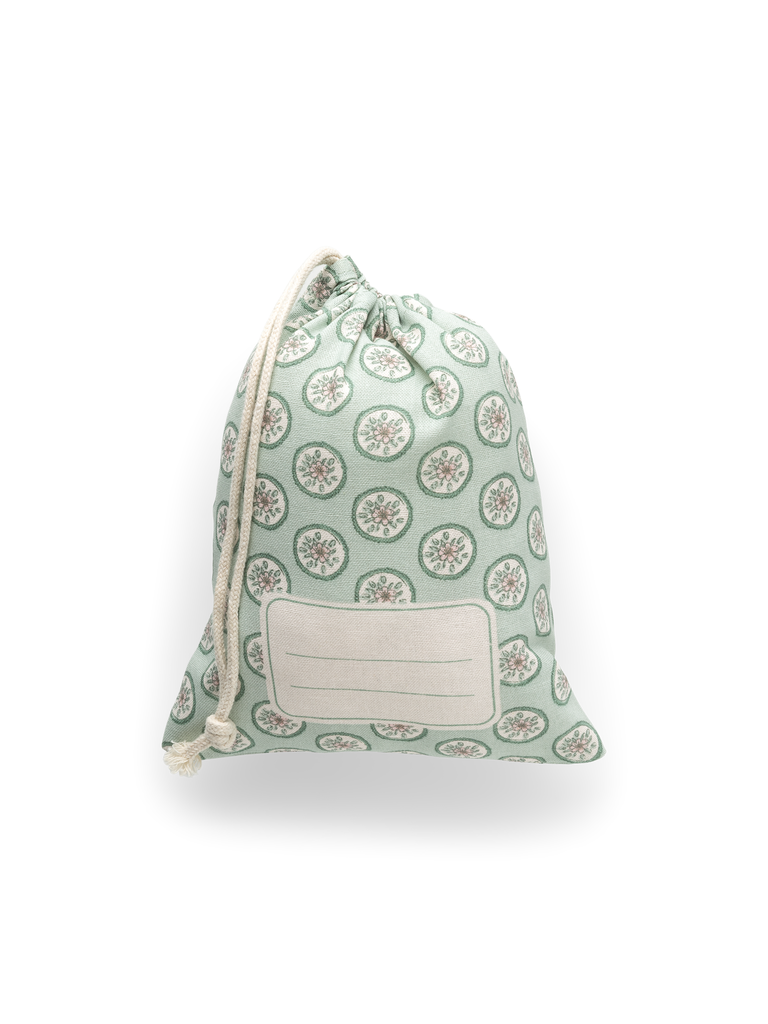 Pouch with label Cotton. 25 x 20 cm. Dusty Green