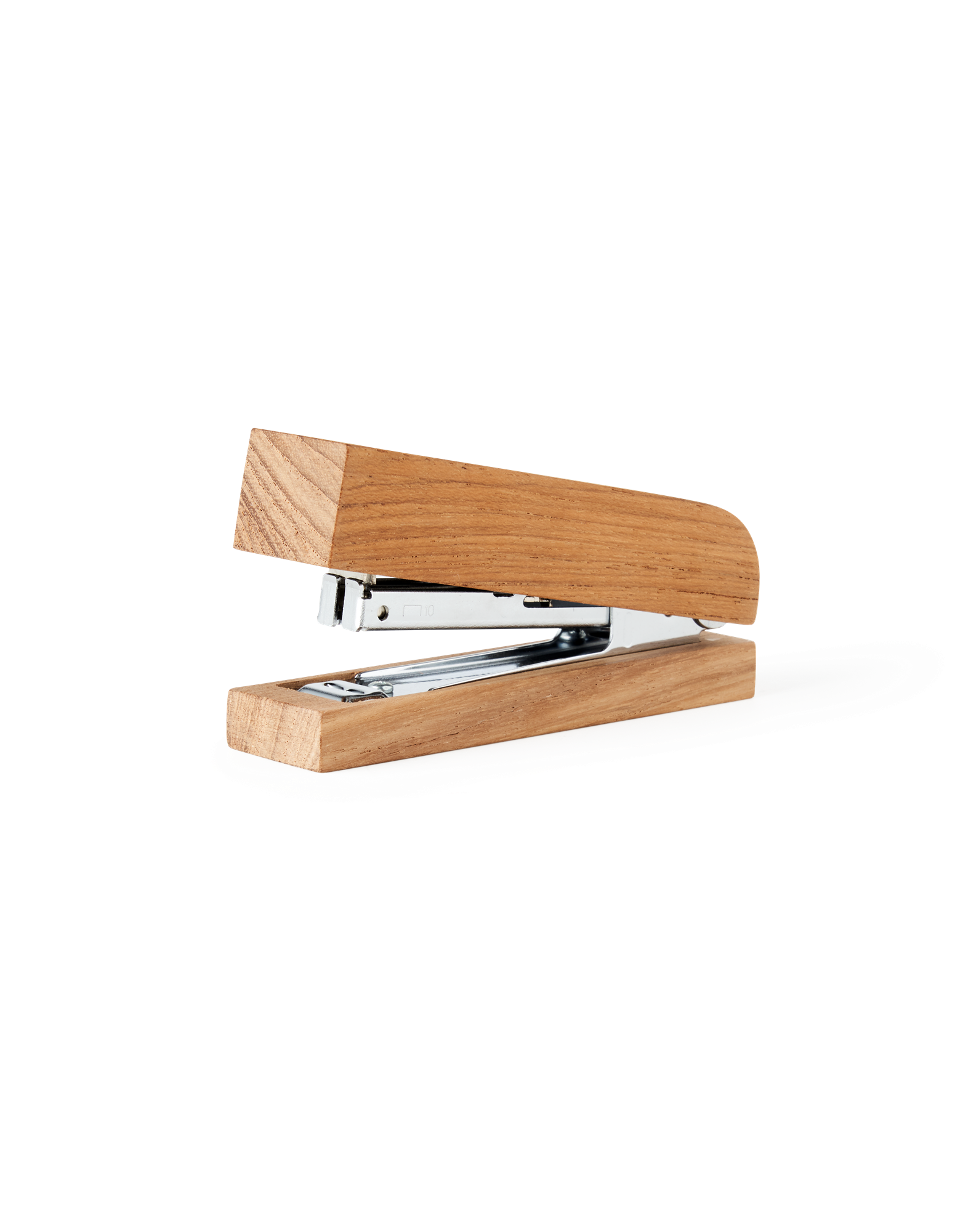 Wooden stapler Teak wood/stainless steel. 9.8 x 2.5 x 3.7 cm